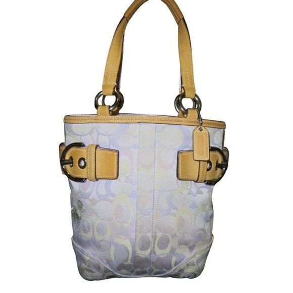 Coach 2005 Soho Lady Bumblebee Signature Optic Purple Canvas & Leather Tote Bag - Picture 1 of 13